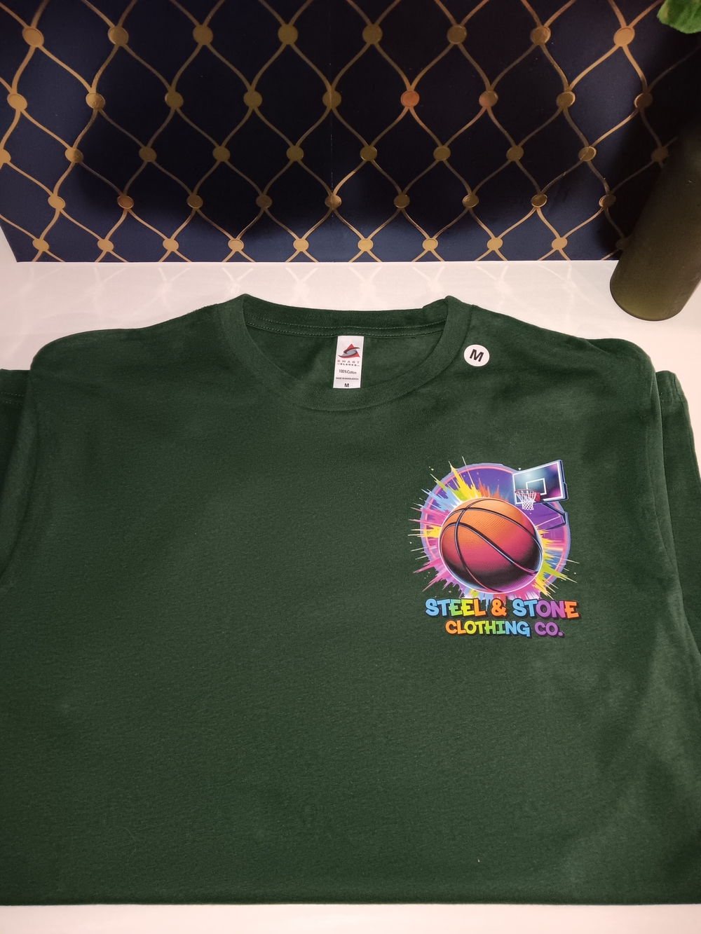 Steel & Stone Mens Dark Green Short Sleeve Basketball Graphic Tee